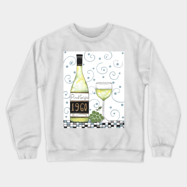 WHITE Wine Bottle And Wine Glass Acrylic Painting Crewneck Sweatshirt by SartorisArt1